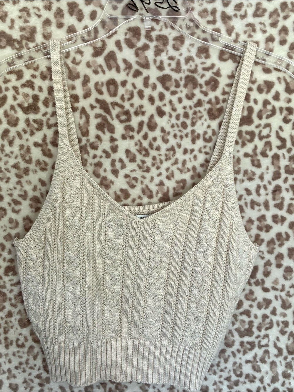 American Eagle Outfitters Cream Cable Knit Cropped Top